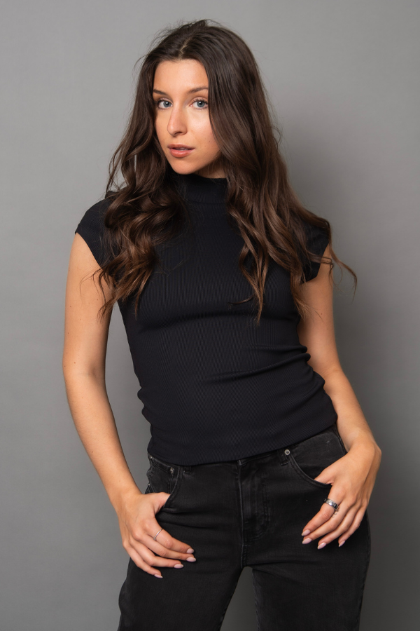 Mika Ribbed Cap Sleeve top | Black