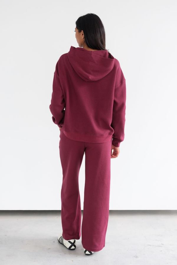 Waffle Full Zip Hoodie | Burgundy