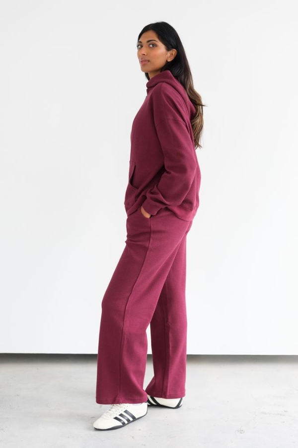 Waffle Full Zip Hoodie | Burgundy