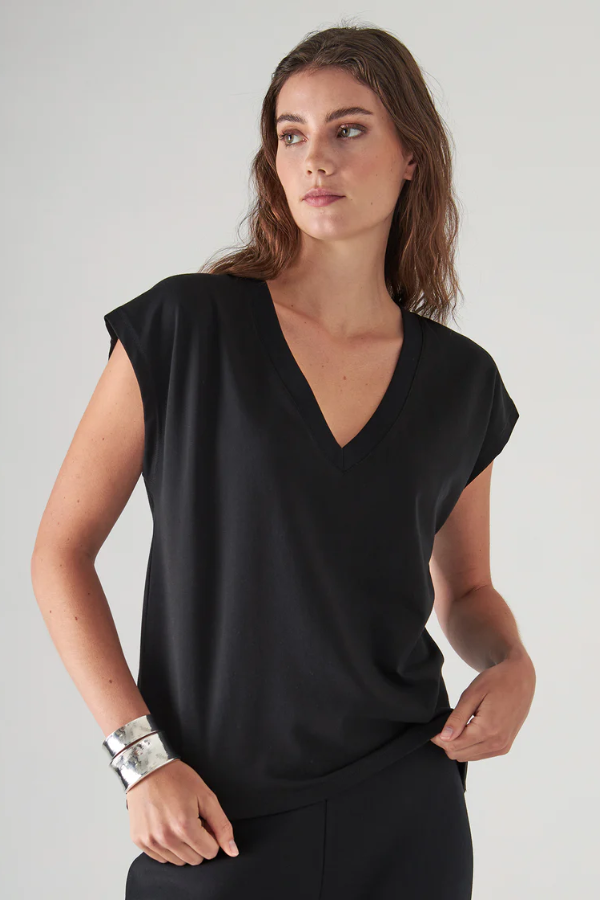 Pima Cotton Stretch Dolman V-Neck T-Shirt | Black
