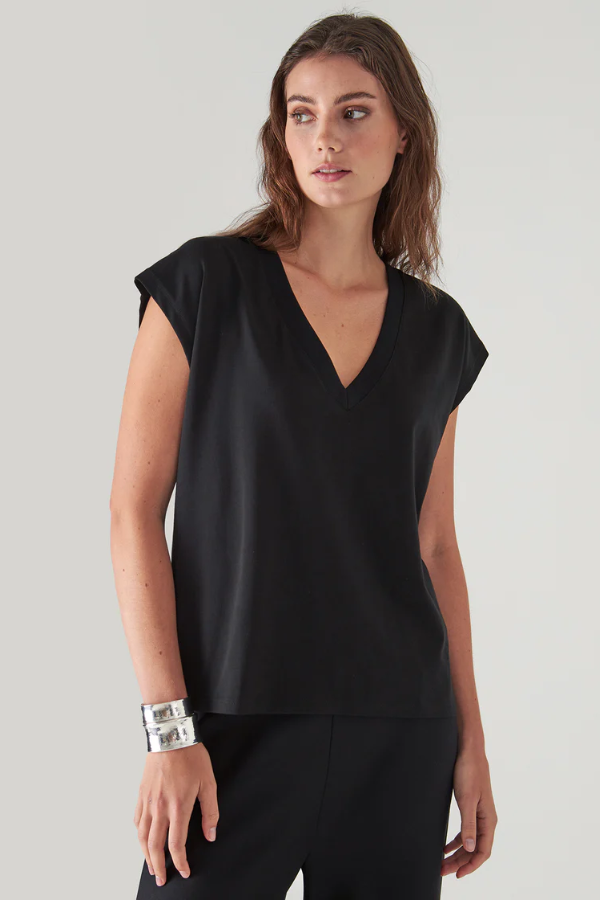 Pima Cotton Stretch Dolman V-Neck T-Shirt | Black