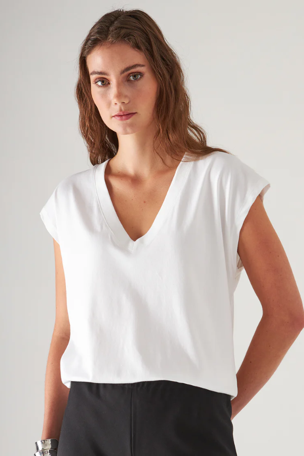 Pima Cotton Stretch Dolman V-Neck T-Shirt | White