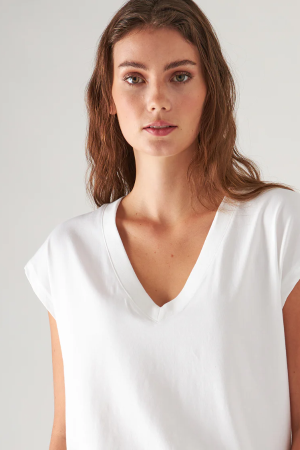 Pima Cotton Stretch Dolman V-Neck T-Shirt | White