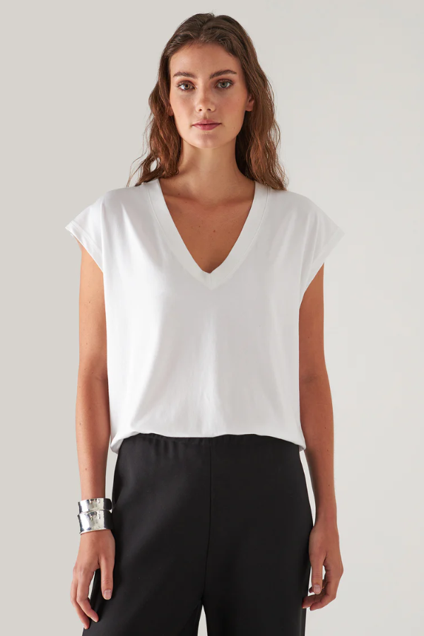 Pima Cotton Stretch Dolman V-Neck T-Shirt | White