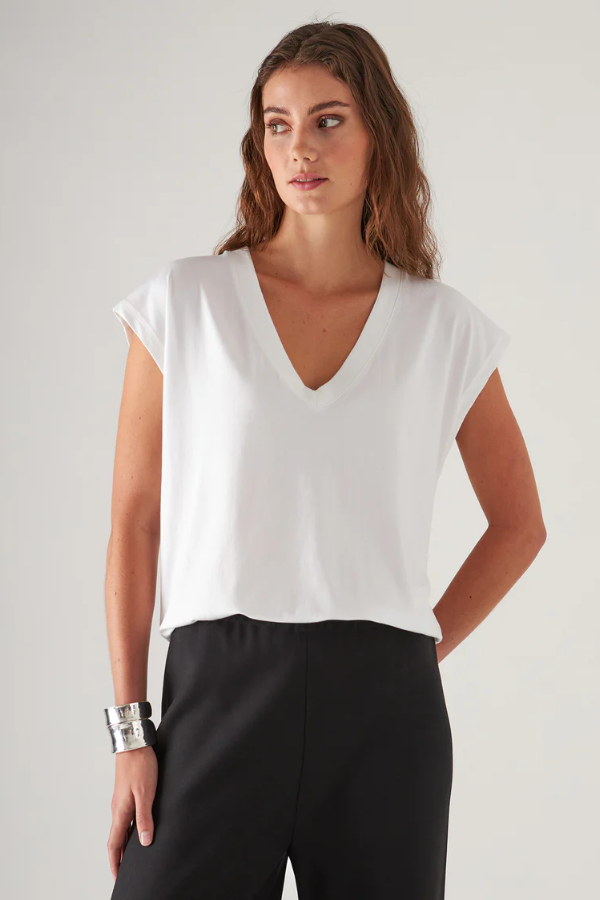 Pima Cotton Stretch Dolman V-Neck T-Shirt | White