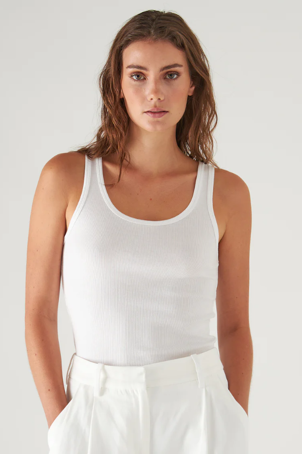 Pima Cotton Stretch Scoop Neck Rib Tank | White