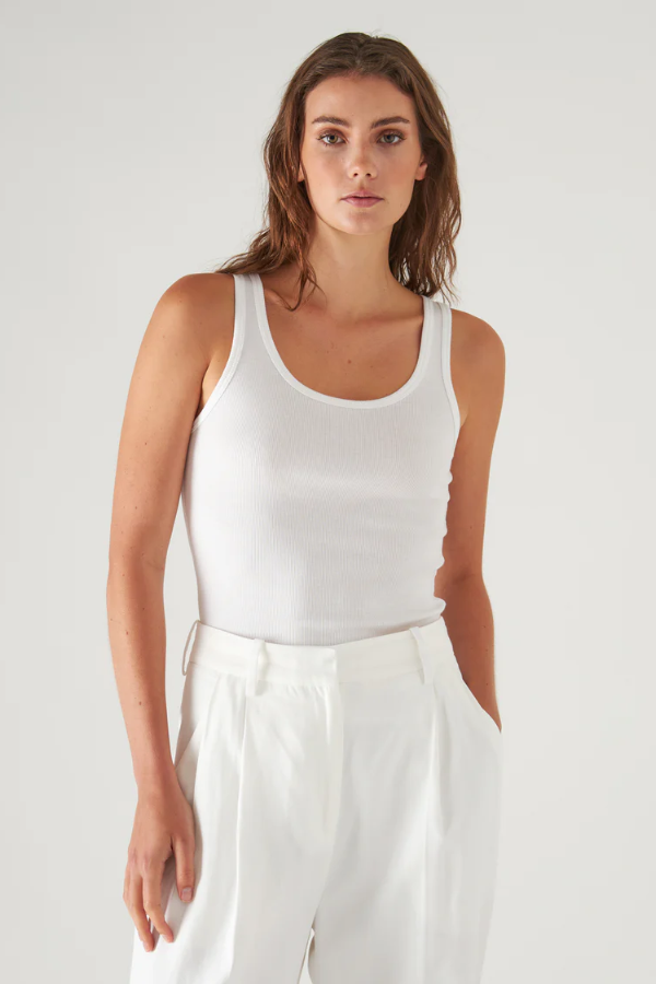 Pima Cotton Stretch Scoop Neck Rib Tank | White