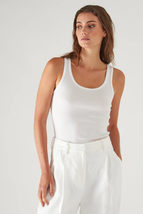Pima Cotton Stretch Scoop Neck Rib Tank | White
