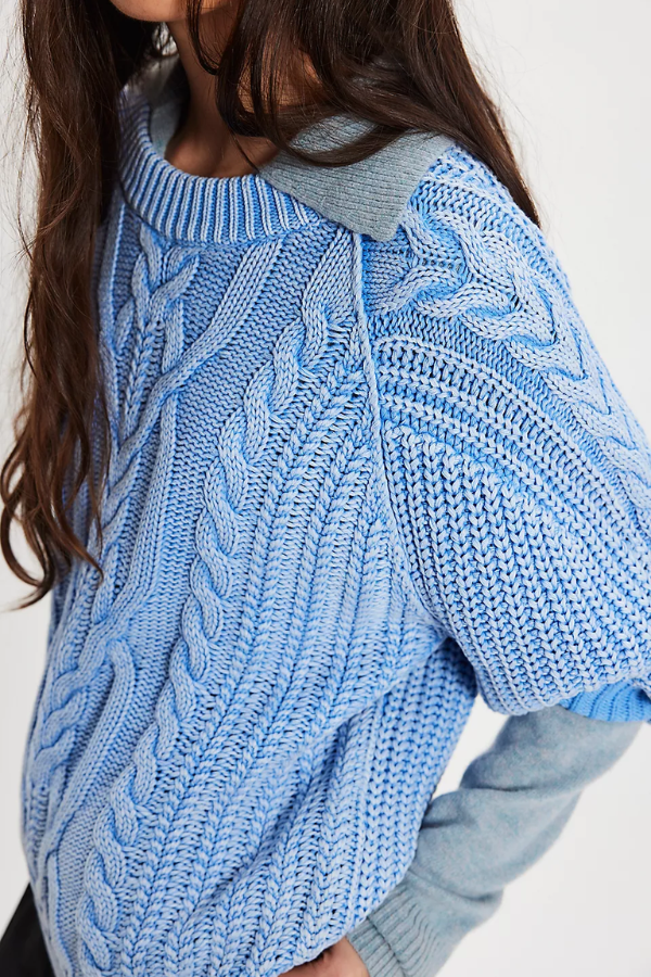 Frankie Cable Sweater | Della Robbia Blue