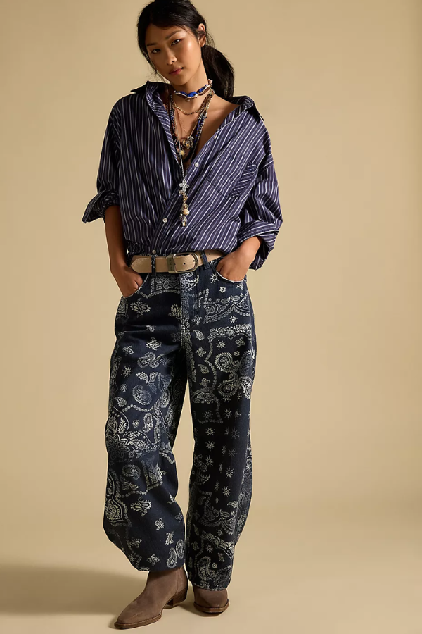 We The Free Good Luck Printed Barrel Jeans