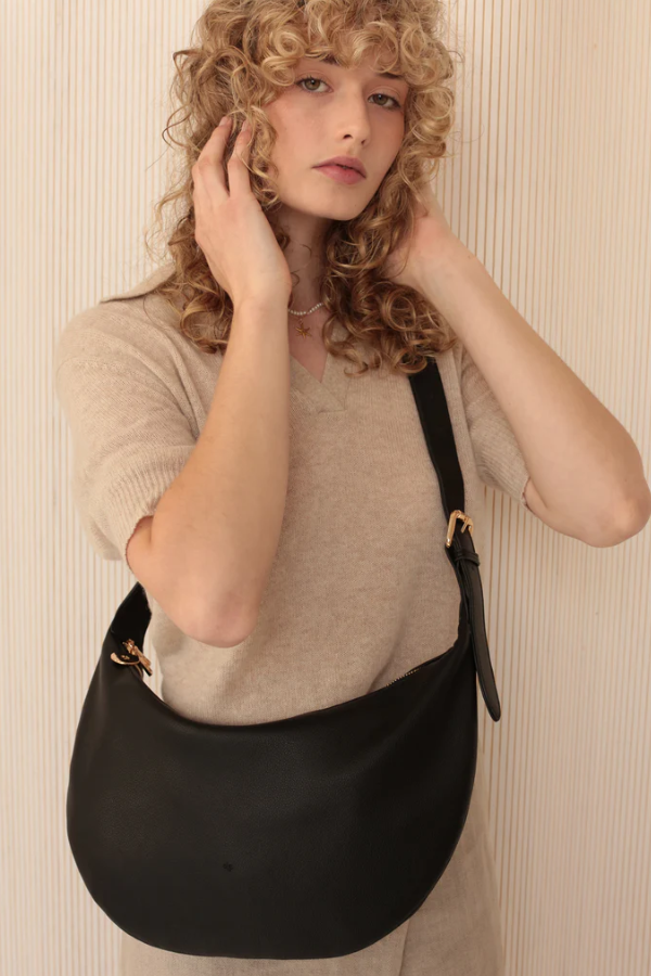 Slouchy Crossbody Bag | Black Pebble