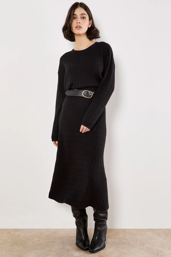 Fine Gauge Cable Knitted Midi Skirt