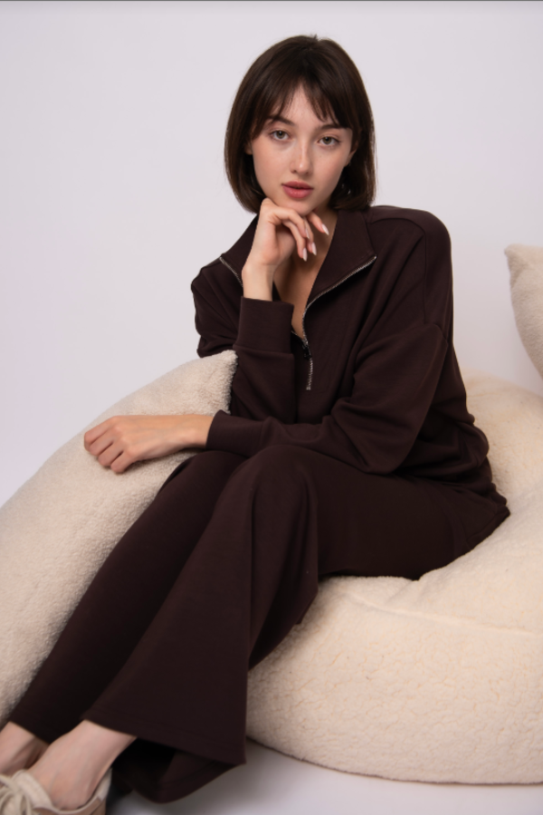 Seanni Half Zip Soft Knit Scuba Pullover | Brown