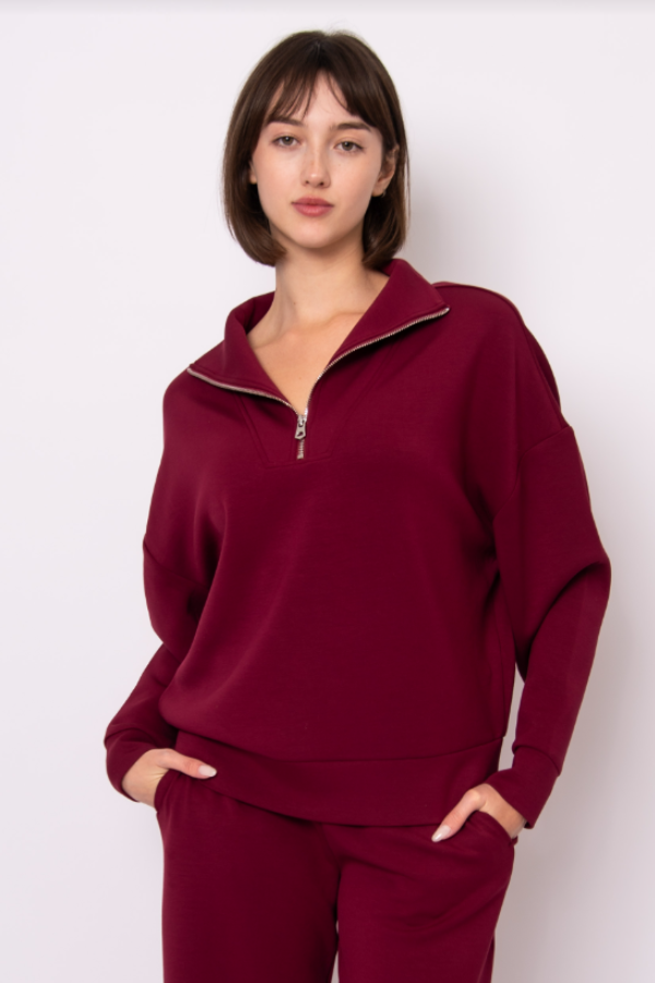 Seanni Half Zip Soft Knit Scuba Pullover | Oxblood