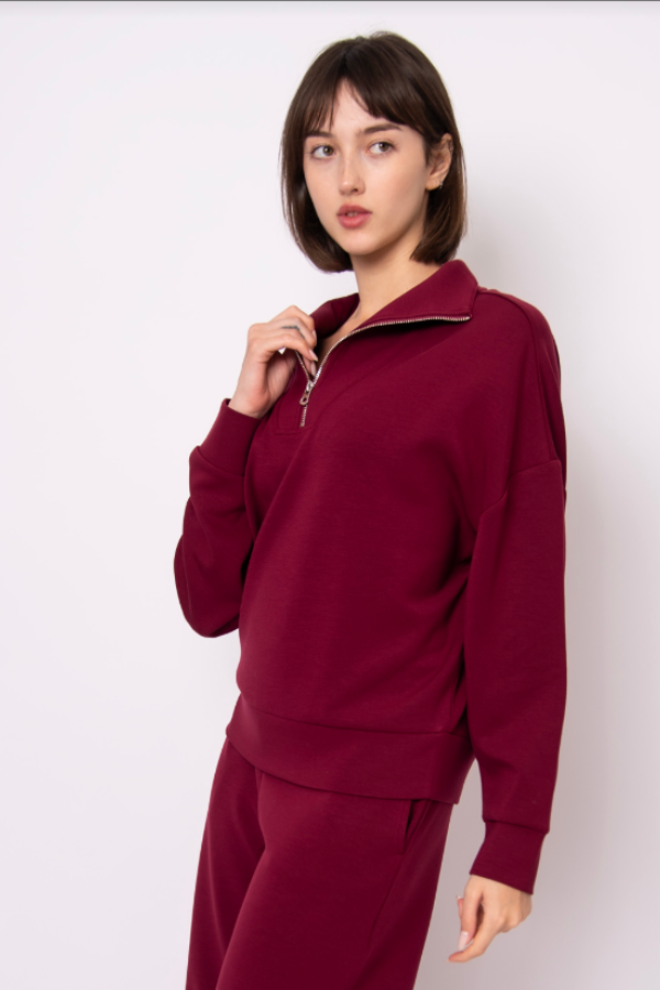 Seanni Half Zip Soft Knit Scuba Pullover | Oxblood