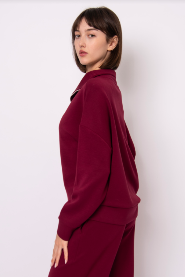 Seanni Half Zip Soft Knit Scuba Pullover | Oxblood