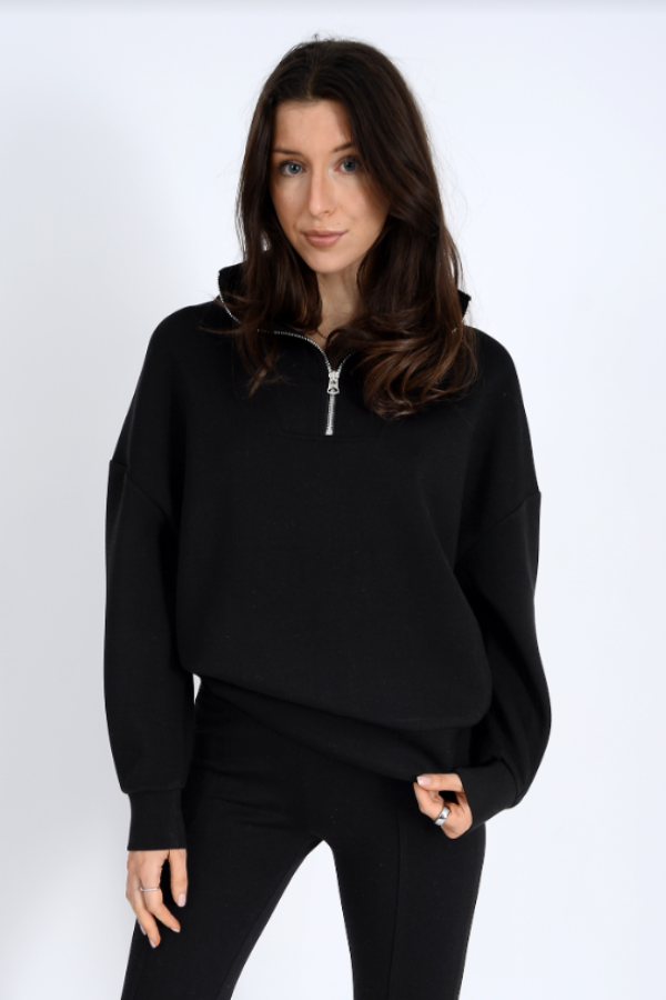 Seanni Half Zip Soft Knit Scuba Pullover | Black
