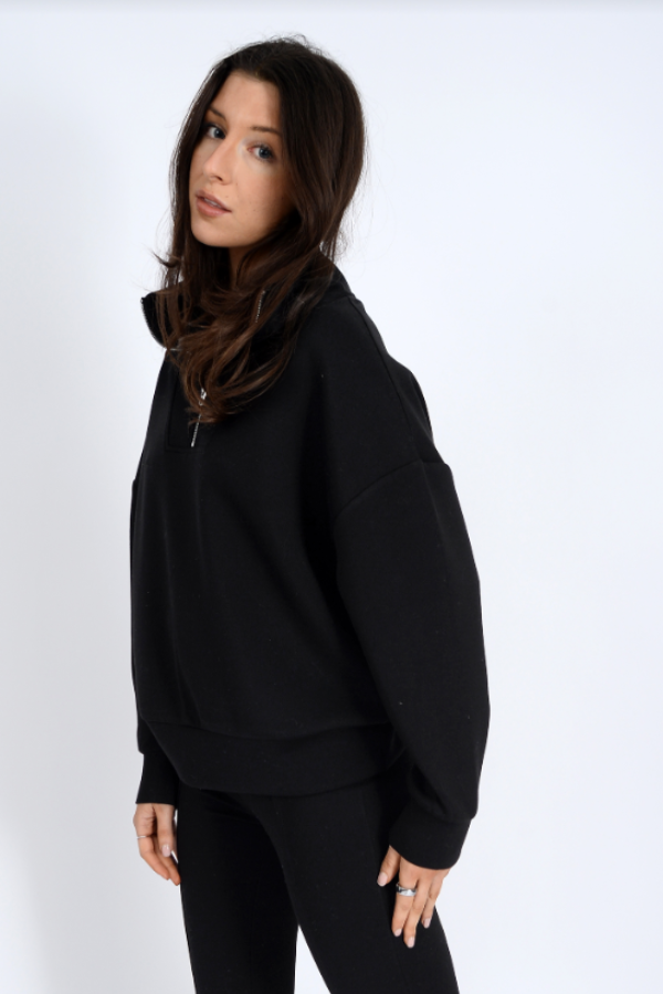 Seanni Half Zip Soft Knit Scuba Pullover | Black