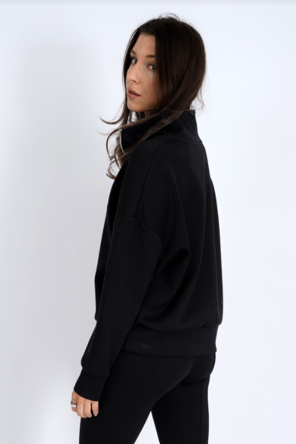 Seanni Half Zip Soft Knit Scuba Pullover | Black