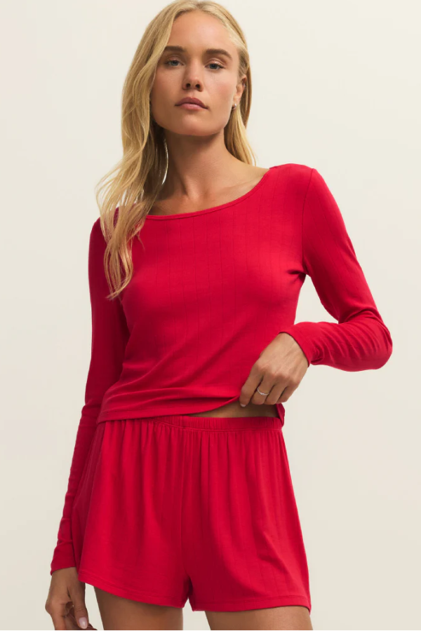 Felt Cute Long Sleeve Lounge Rib Top