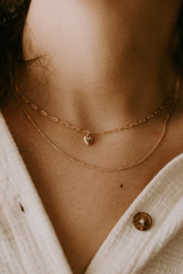 Lil' Puff Heart + Paperclip Necklace 16"