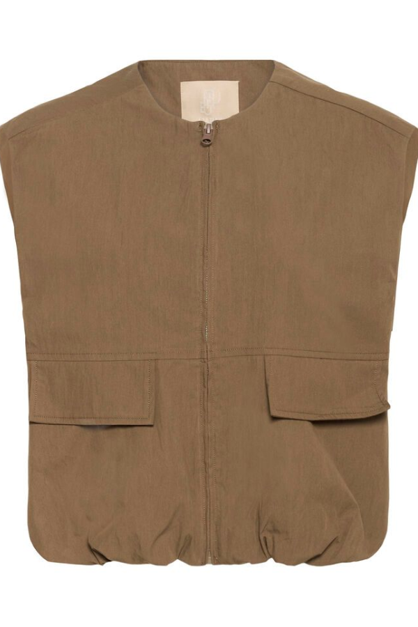 Brown vest with a zipper on a white background