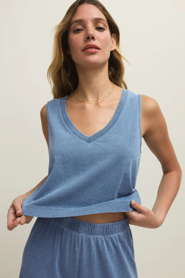 Sloane V-Neck Jersey Denim Top