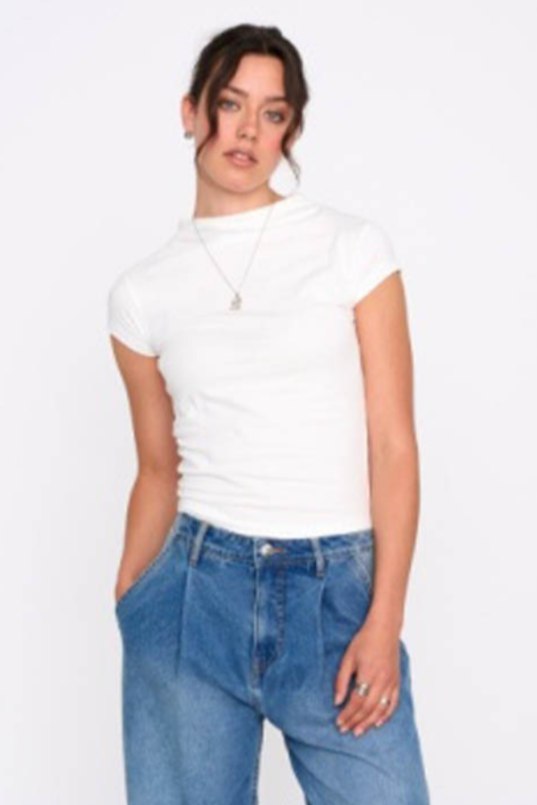 Mock Neck White Tee