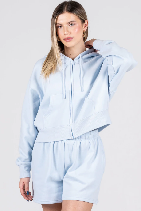 Recycled Poly/ Cotton Fleece Mid Shorts | Ice Blue