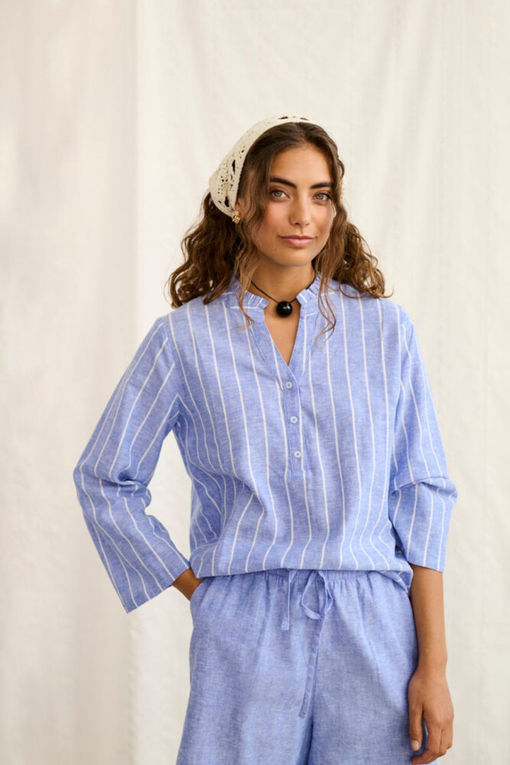 Arletty Linen Stripe Button Blouse