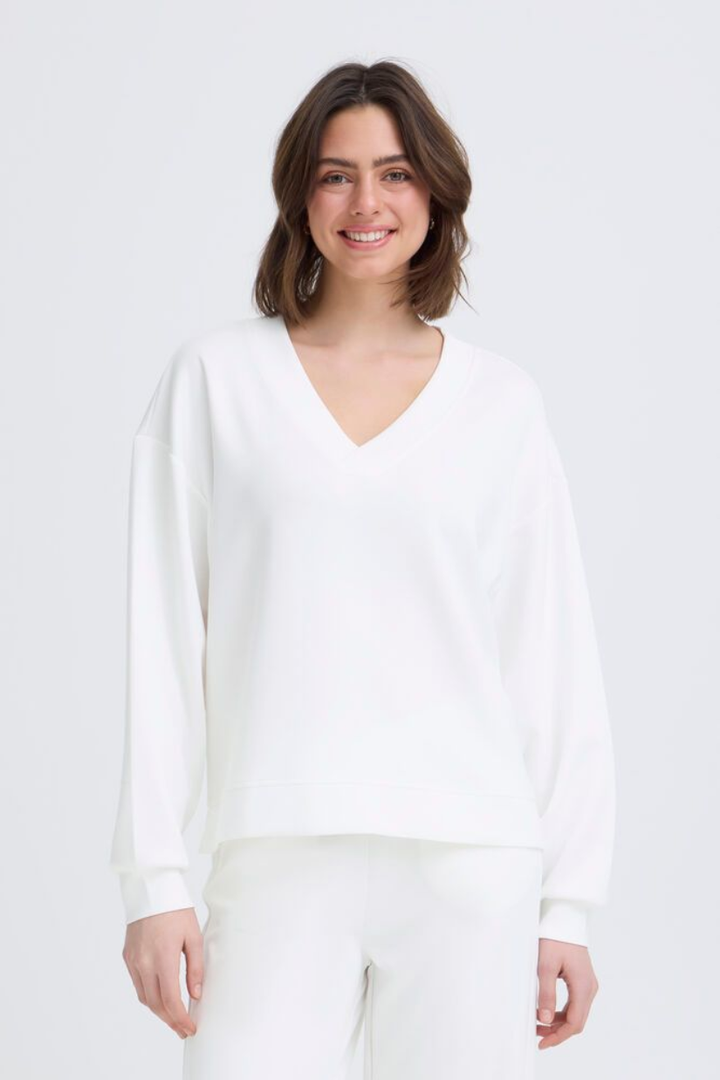 Aurora Soft Knit Scuba V-Neck | Whisper White