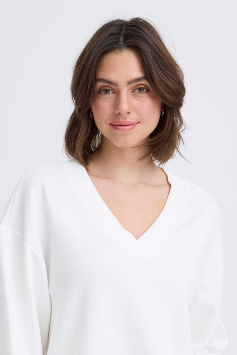Aurora Soft Knit Scuba V-Neck | Whisper White