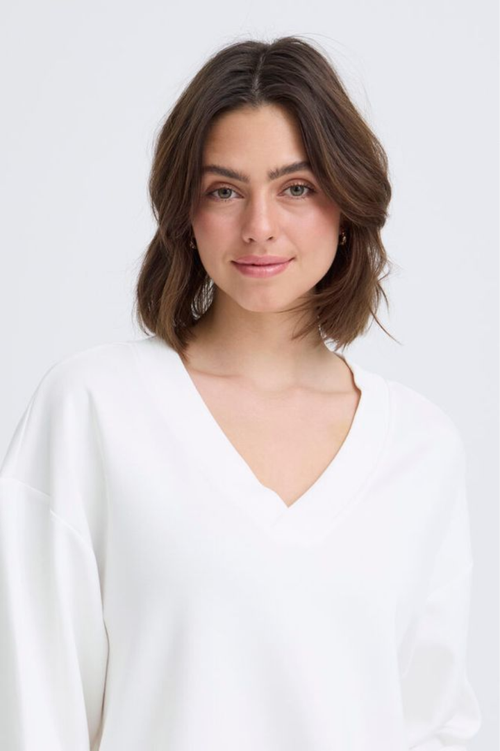 Aurora Soft Knit Scuba V-Neck | Whisper White