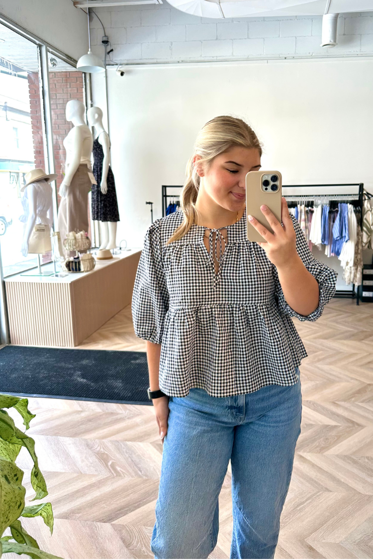 Gingham Puff Sleeve Blouse