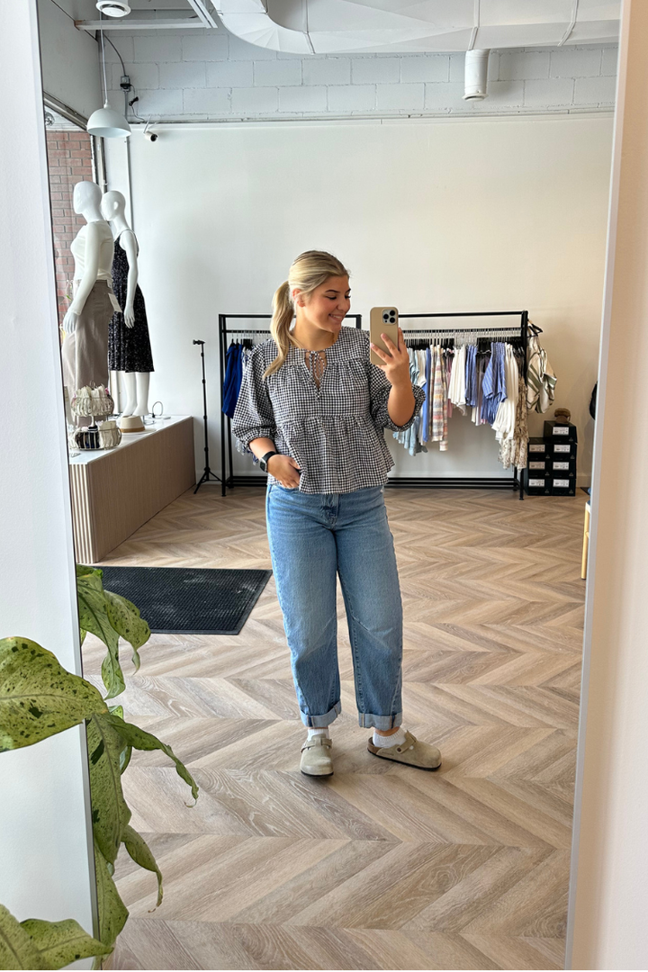 Gingham Puff Sleeve Blouse