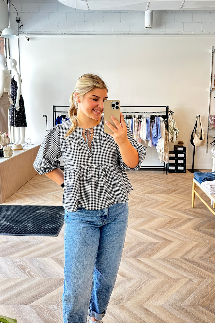 Gingham Puff Sleeve Blouse
