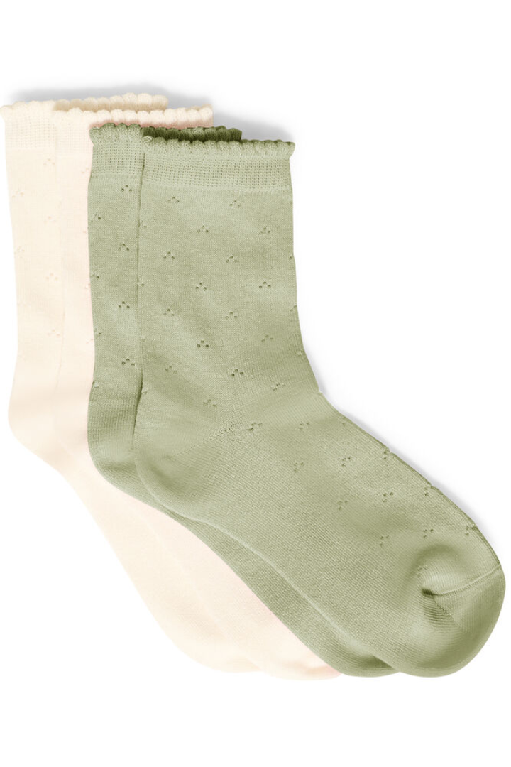 Rosella Socks 2PK | Sage + Cream