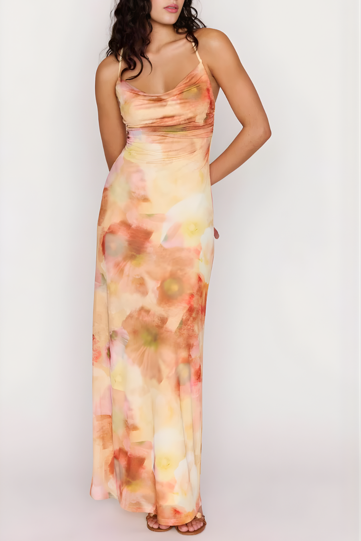 Aria Sunset Tonal Mesh Maxi Dress