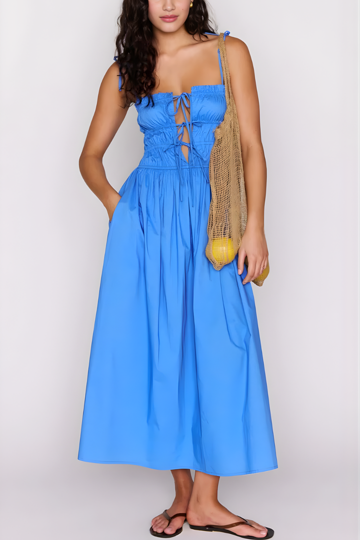Liana Cotton Tie Detail Midi Dress