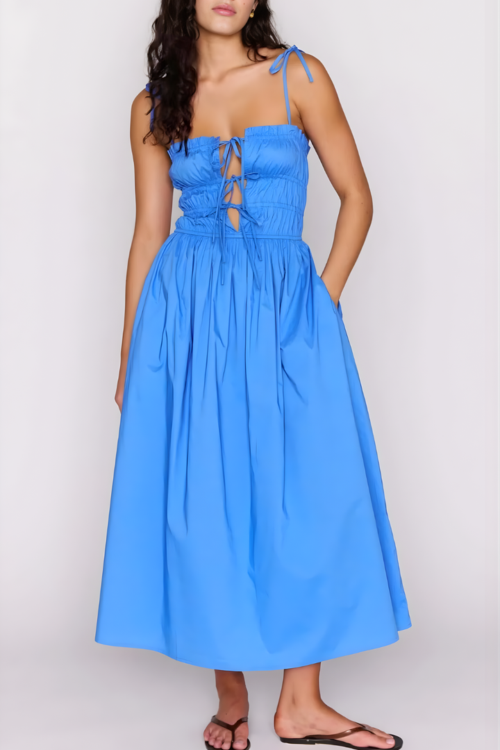 Liana Cotton Tie Detail Midi Dress