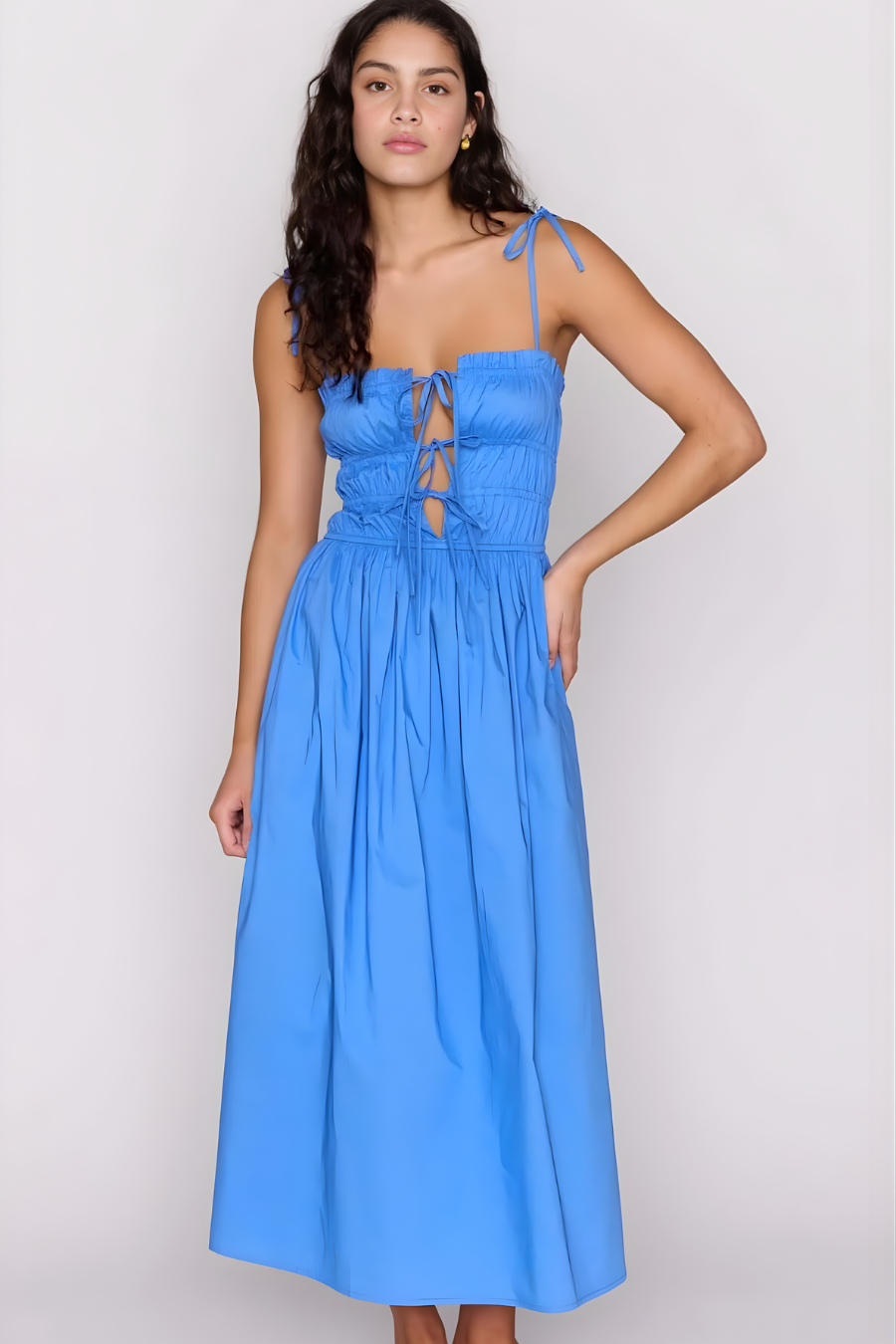 Liana Cotton Tie Detail Midi Dress