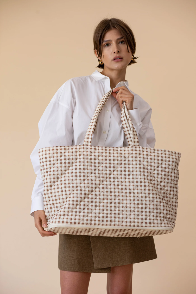Quilted Expandable Tote | Gingham Print