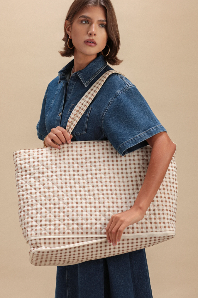 Quilted Expandable Tote | Gingham Print