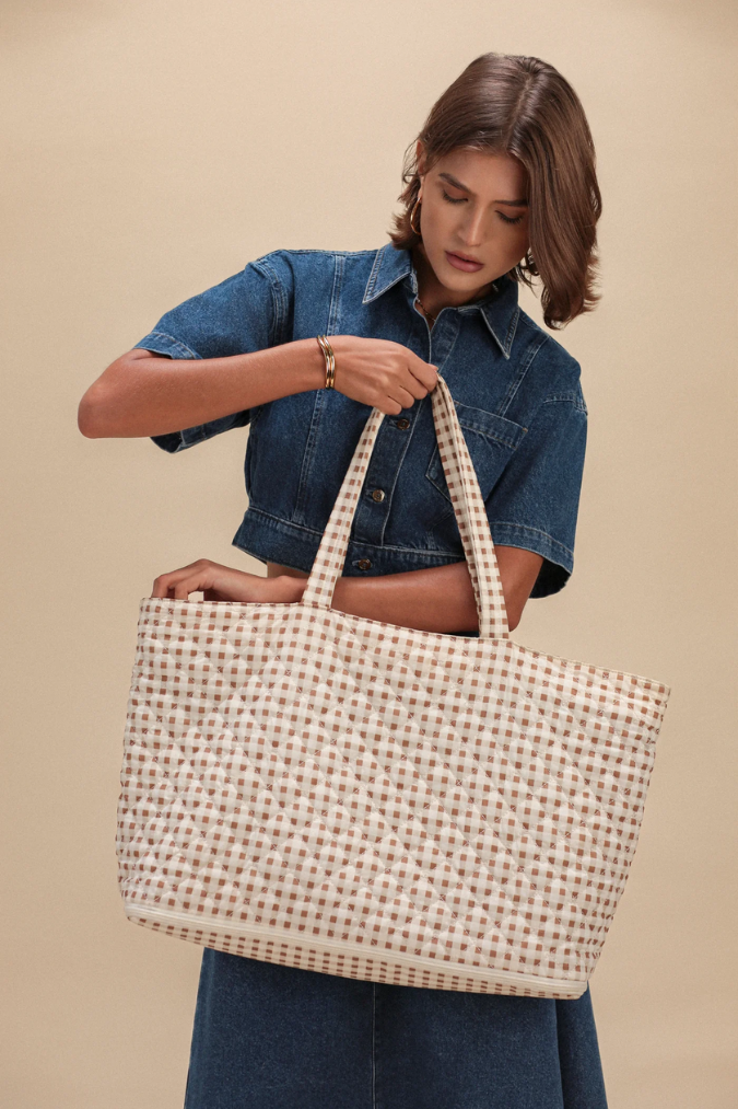 Quilted Expandable Tote | Gingham Print