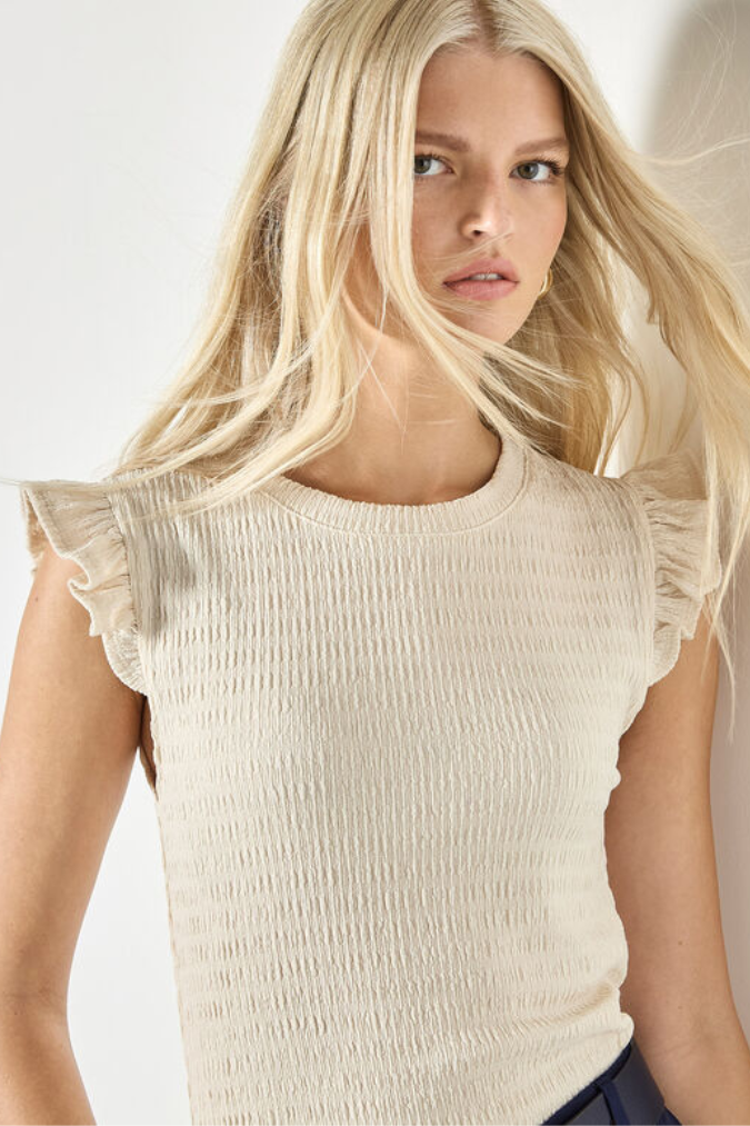 Textured Jersey Ruffle Sleeve Top