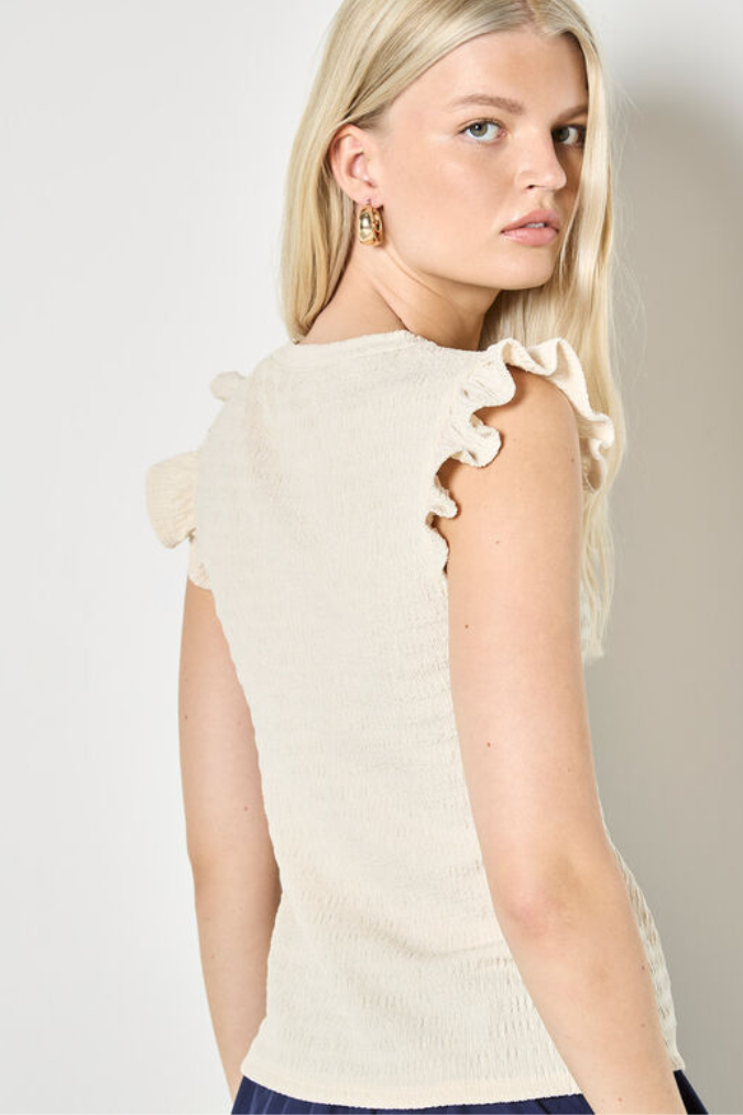 Textured Jersey Ruffle Sleeve Top