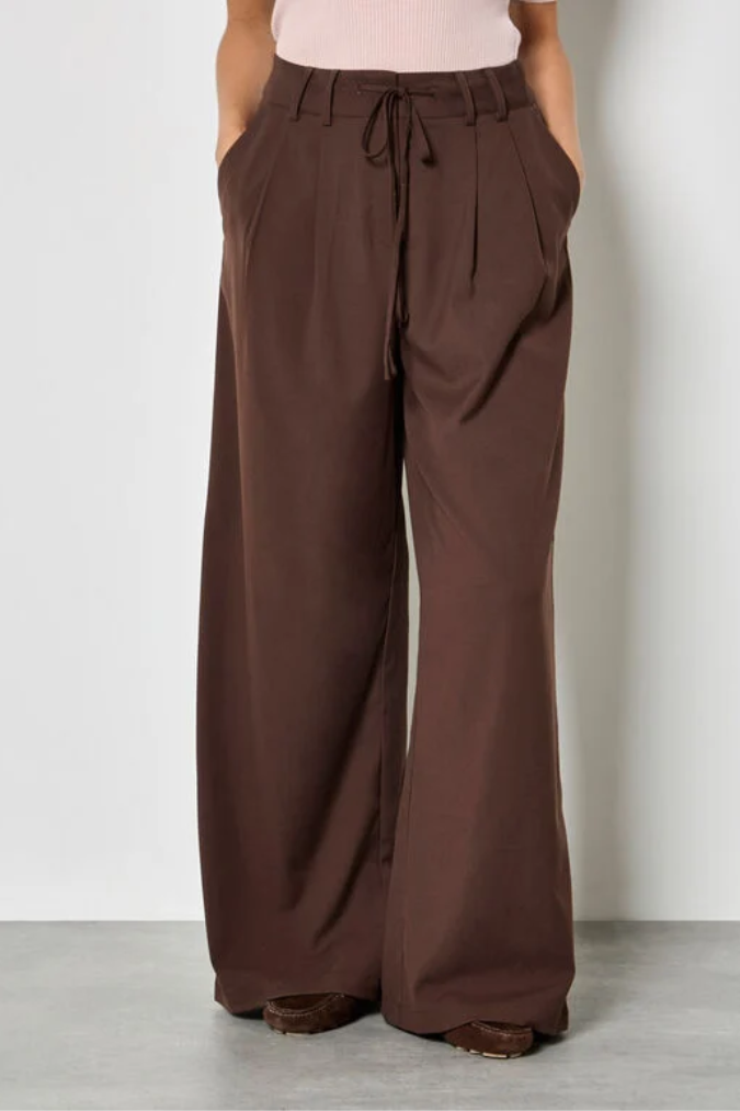 Pleated Wide Leg Trouser | Chocolate