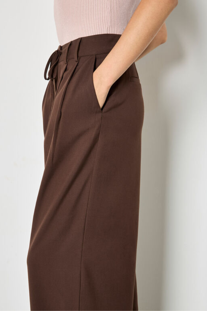 Pleated Wide Leg Trouser | Chocolate