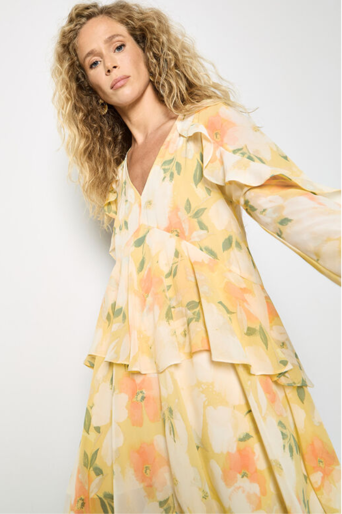 Floral Chiffon Ruffle Mini Dress