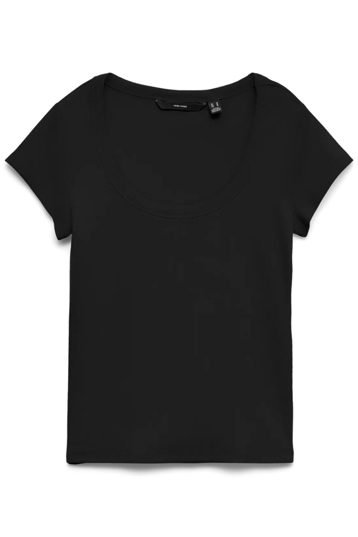Chloe U-Neck Ribbed Tee | Black